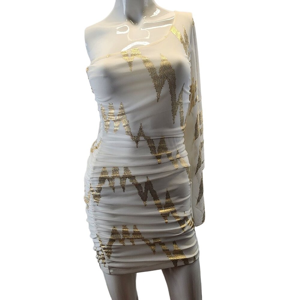 Emerald Sundae Asymmetrical Bodycon Dress With Gold Sequin Pattern
